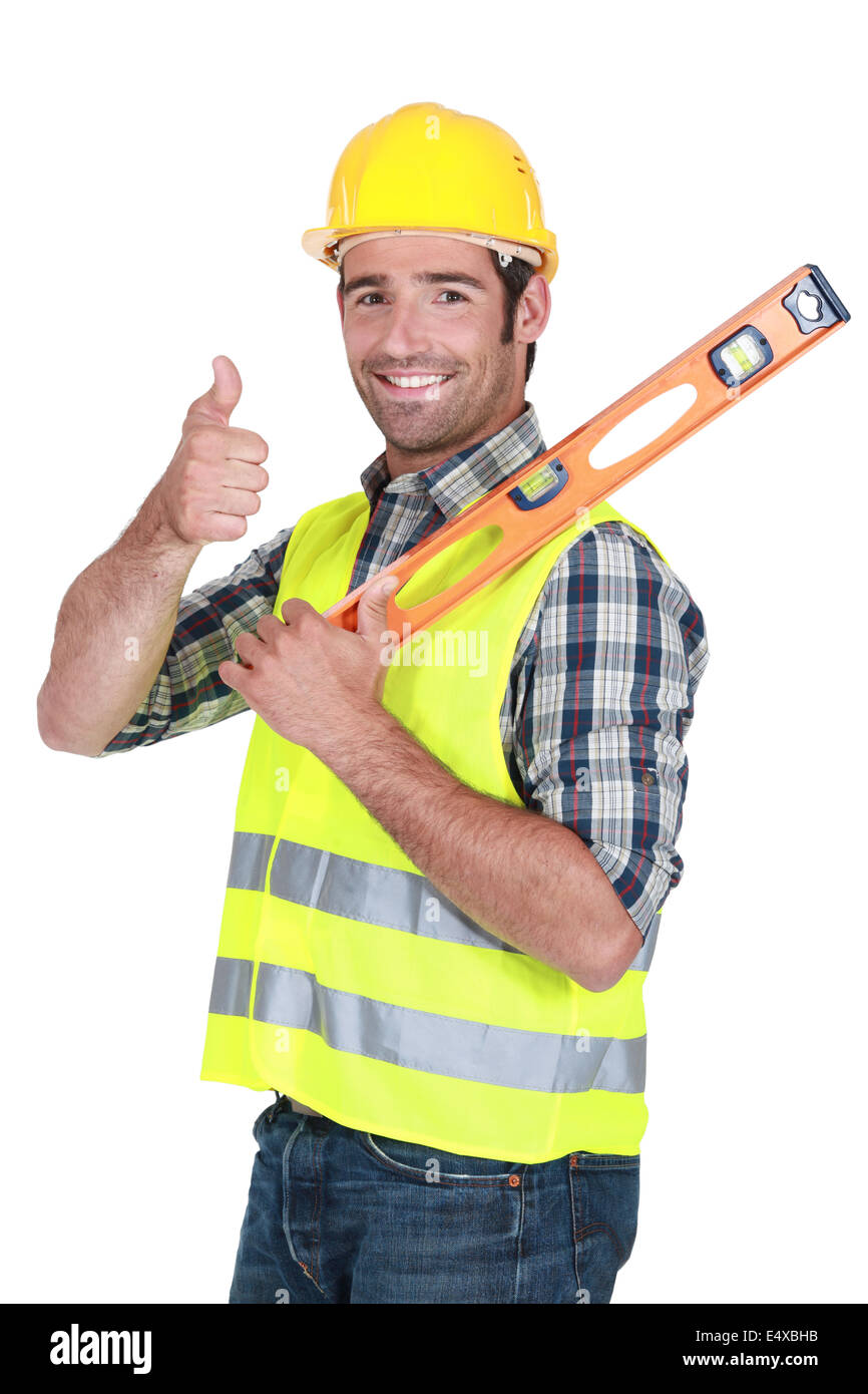 L'homme avec l'esprit niveau donnant l'thumbs-up Banque D'Images