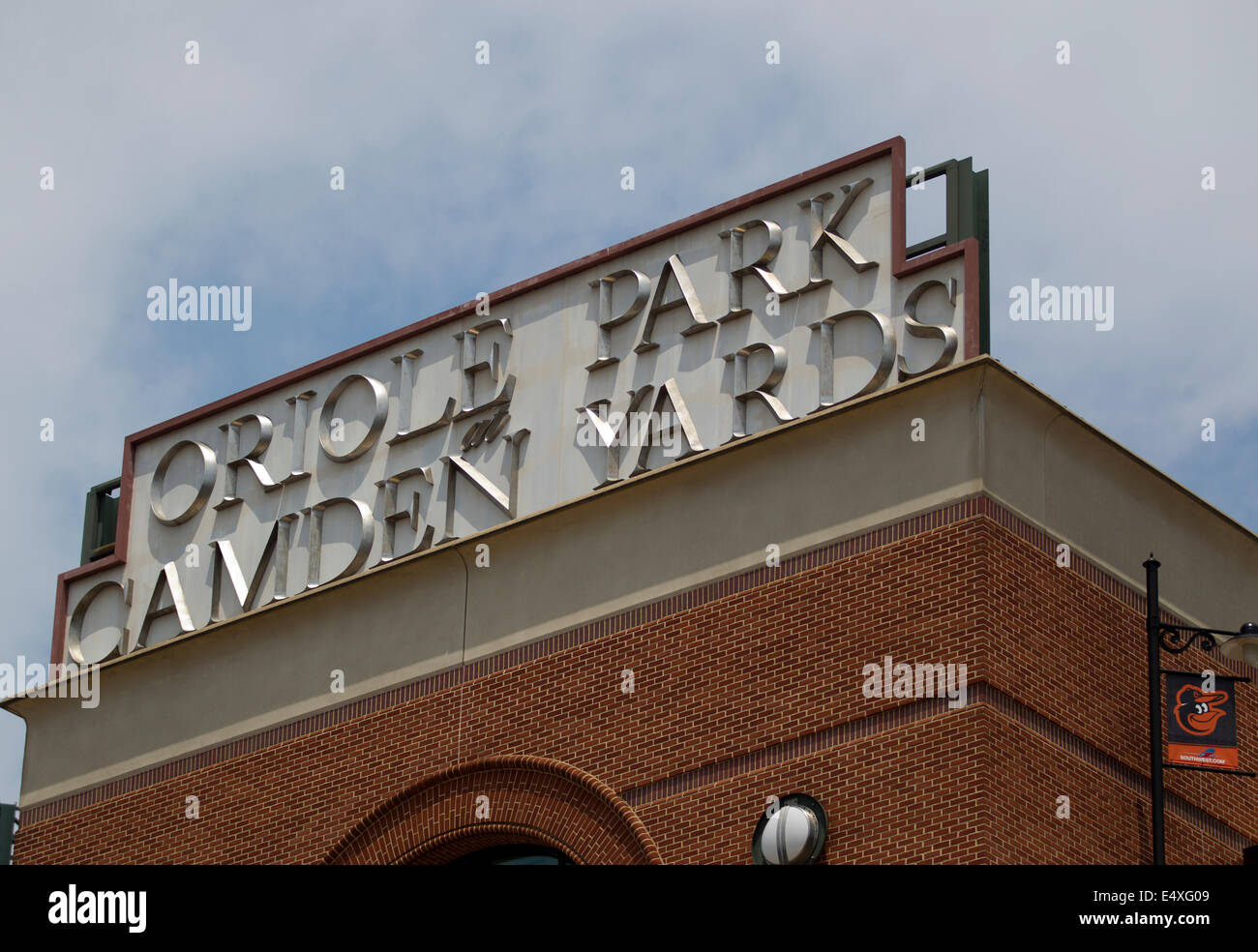 Signe au-dessus de l'Oriole Park at Camden Yards de Baltimore, Maryland Banque D'Images