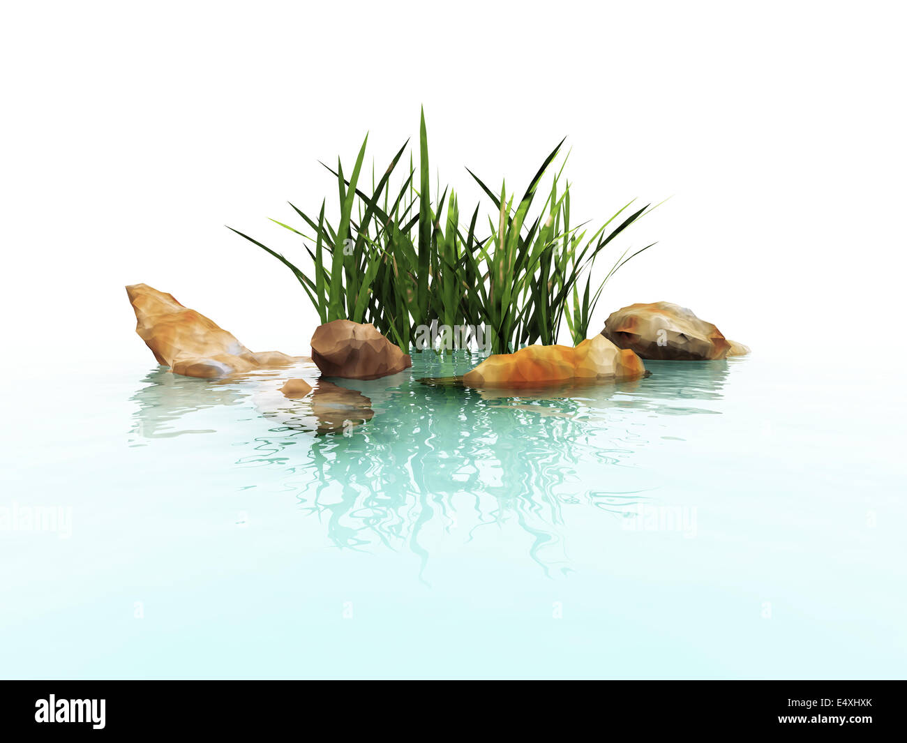 La pierre et l'herbe dans les vagues de l'eau Banque D'Images
