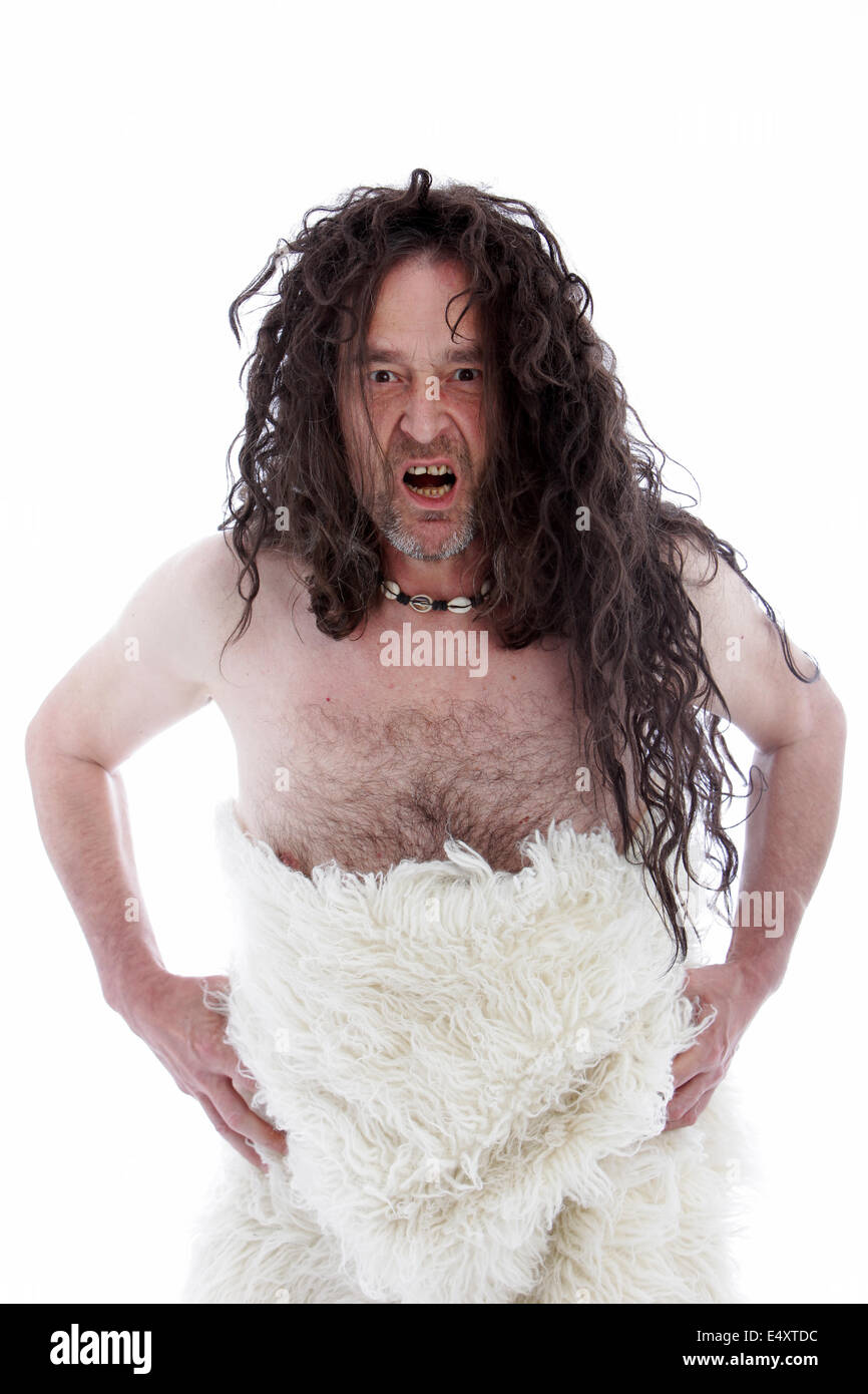Snarling rustre caveman aux cheveux longs Banque D'Images