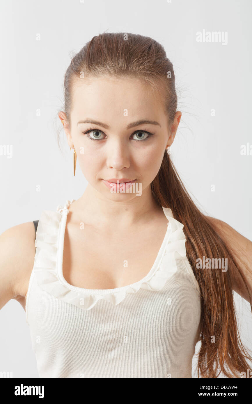 Portrait d'une femme blonde expression vide Banque D'Images