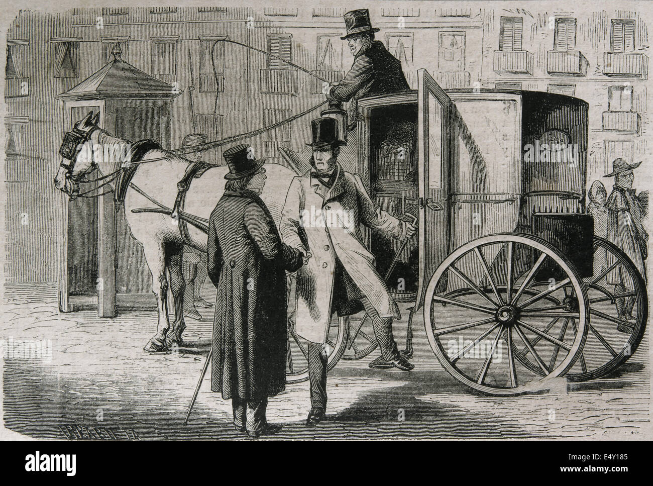 L'histoire des transports. Diligence raisonnable. Gravure créé par Irrabieta, 1886. Banque D'Images