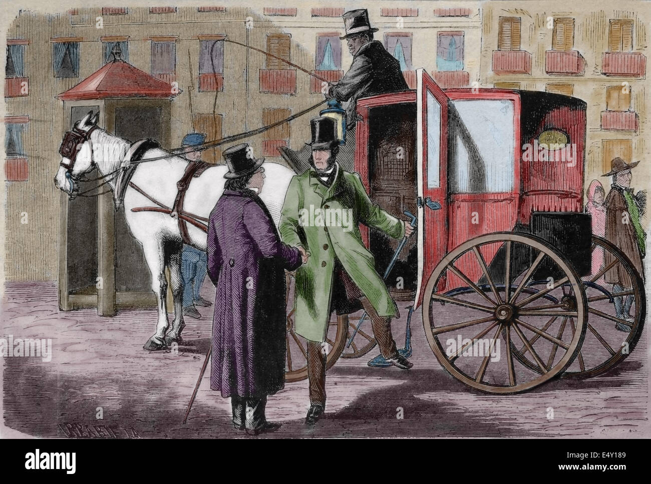 L'histoire des transports. Diligence raisonnable. Gravure créé par Irrabieta, 19e siècle. Banque D'Images