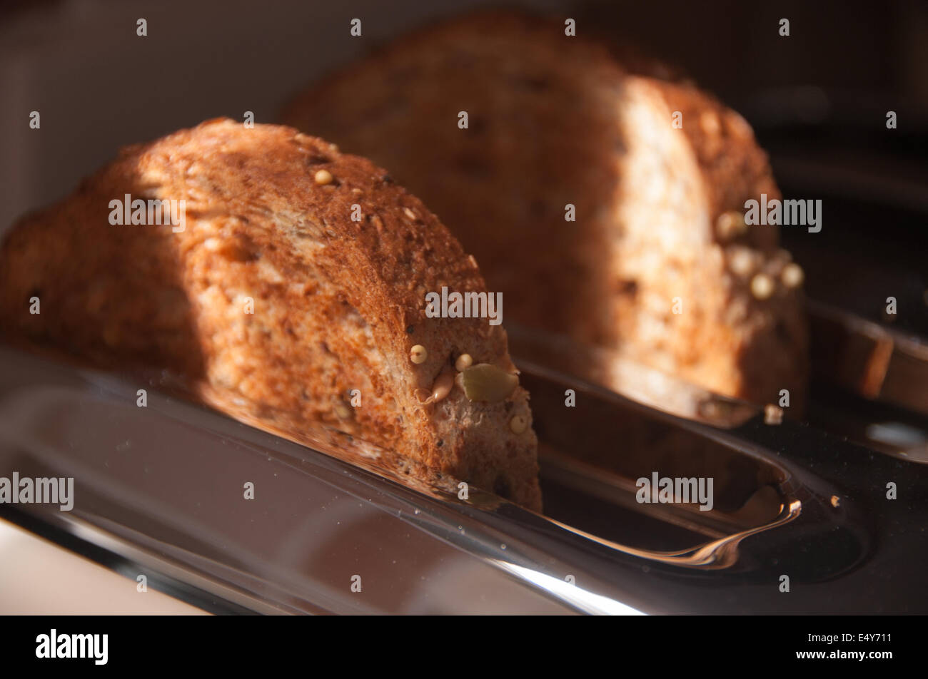 Toast popping up dans un grille-pain pour le petit déjeuner du matin Banque D'Images Toast popping up dans un grille-pain pour le petit déjeuner du matin Banque D'Images