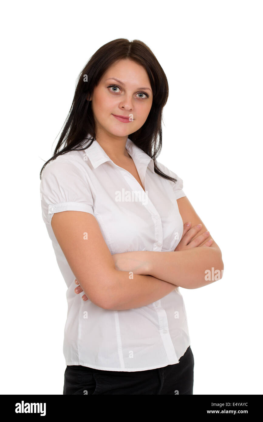 Belle femme en blouse blanche Banque D'Images