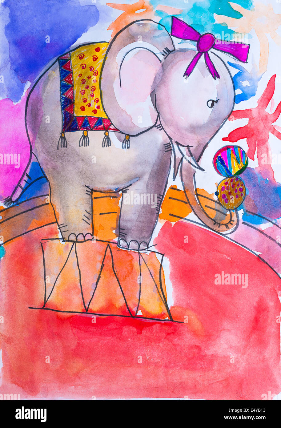Éléphant de cirque aquarelle Banque D'Images