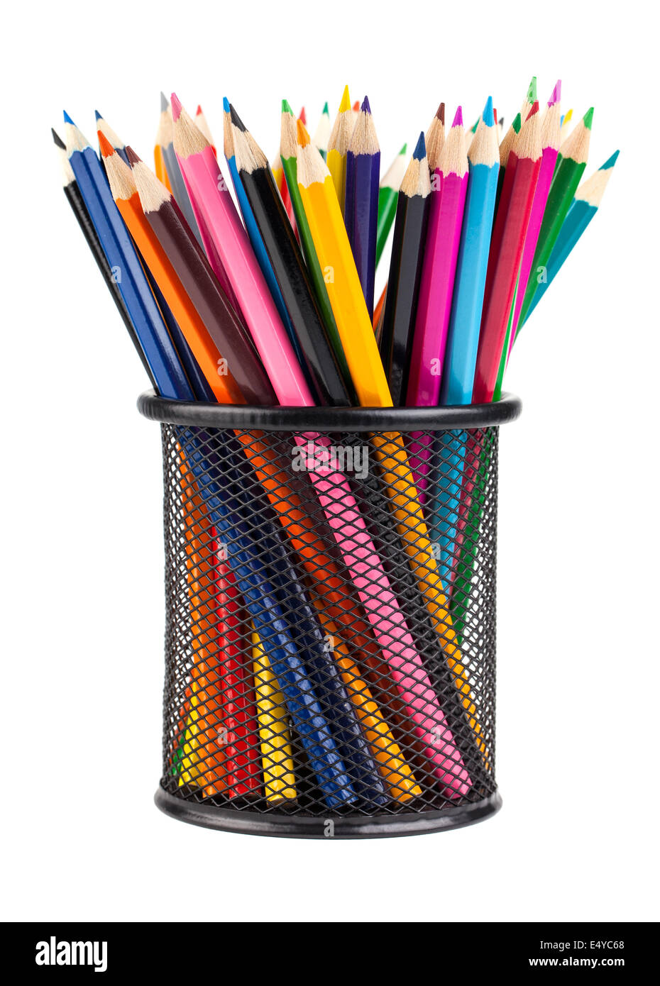 Divers crayons de couleur en noir tasse Banque D'Images