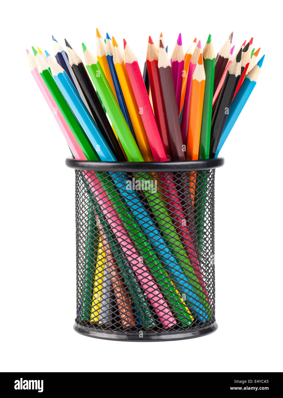 Crayons de couleur en noir tasse de bureau Banque D'Images
