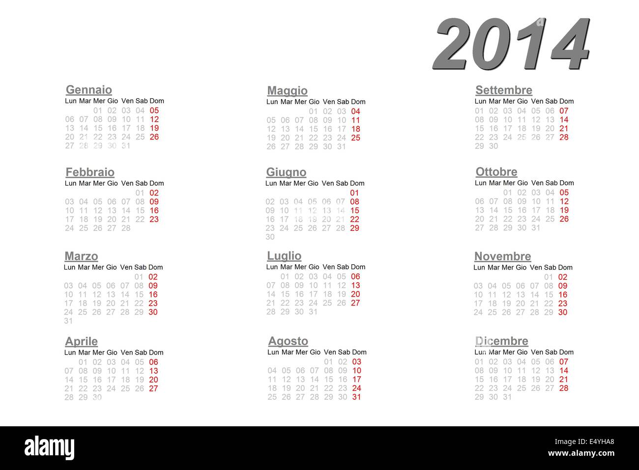 Calendrier italien Banque d'images détourées - Alamy