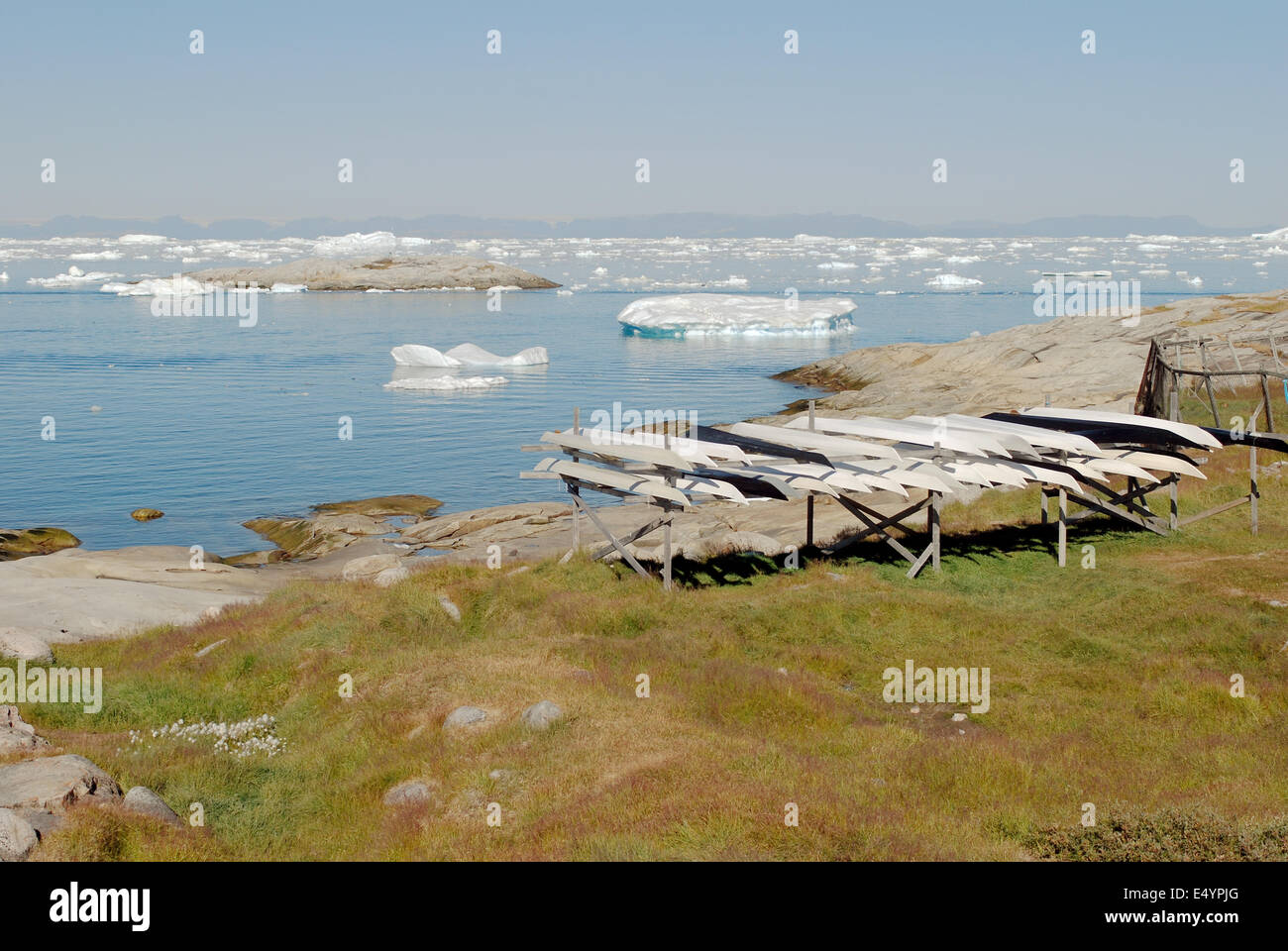 Kayaks, Ilulissat, Groenland. Banque D'Images