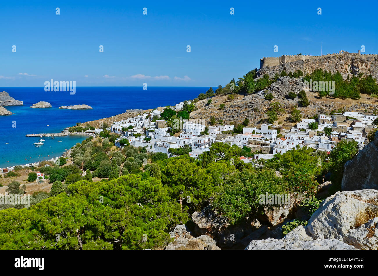 Ancien village de Lindos à Rhodes, Grèce Banque D'Images