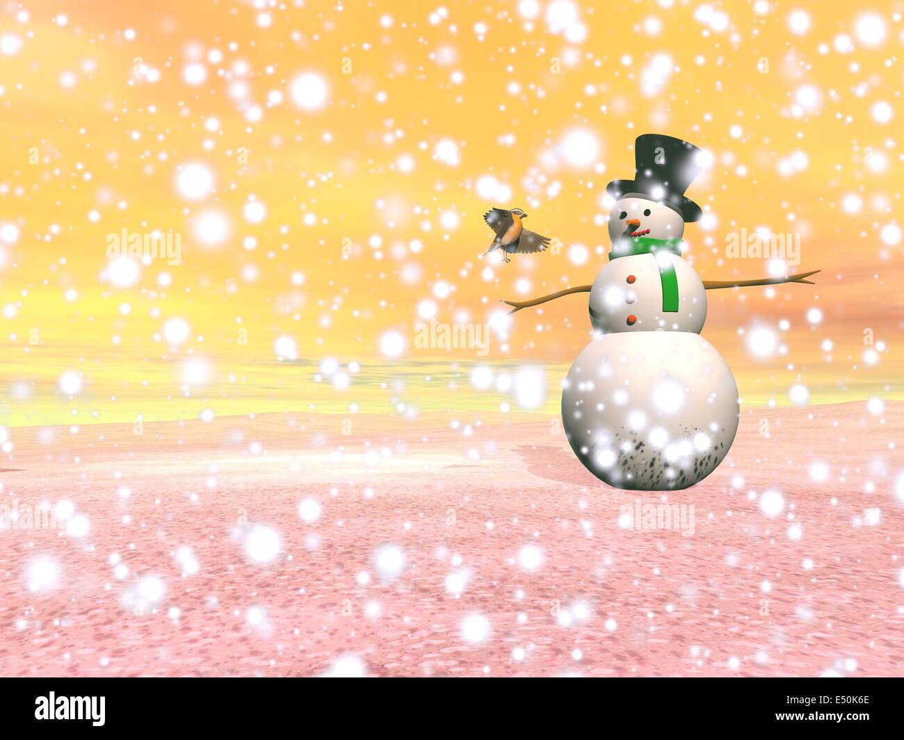 Bonhomme de neige sous la neige - 3D render Banque D'Images