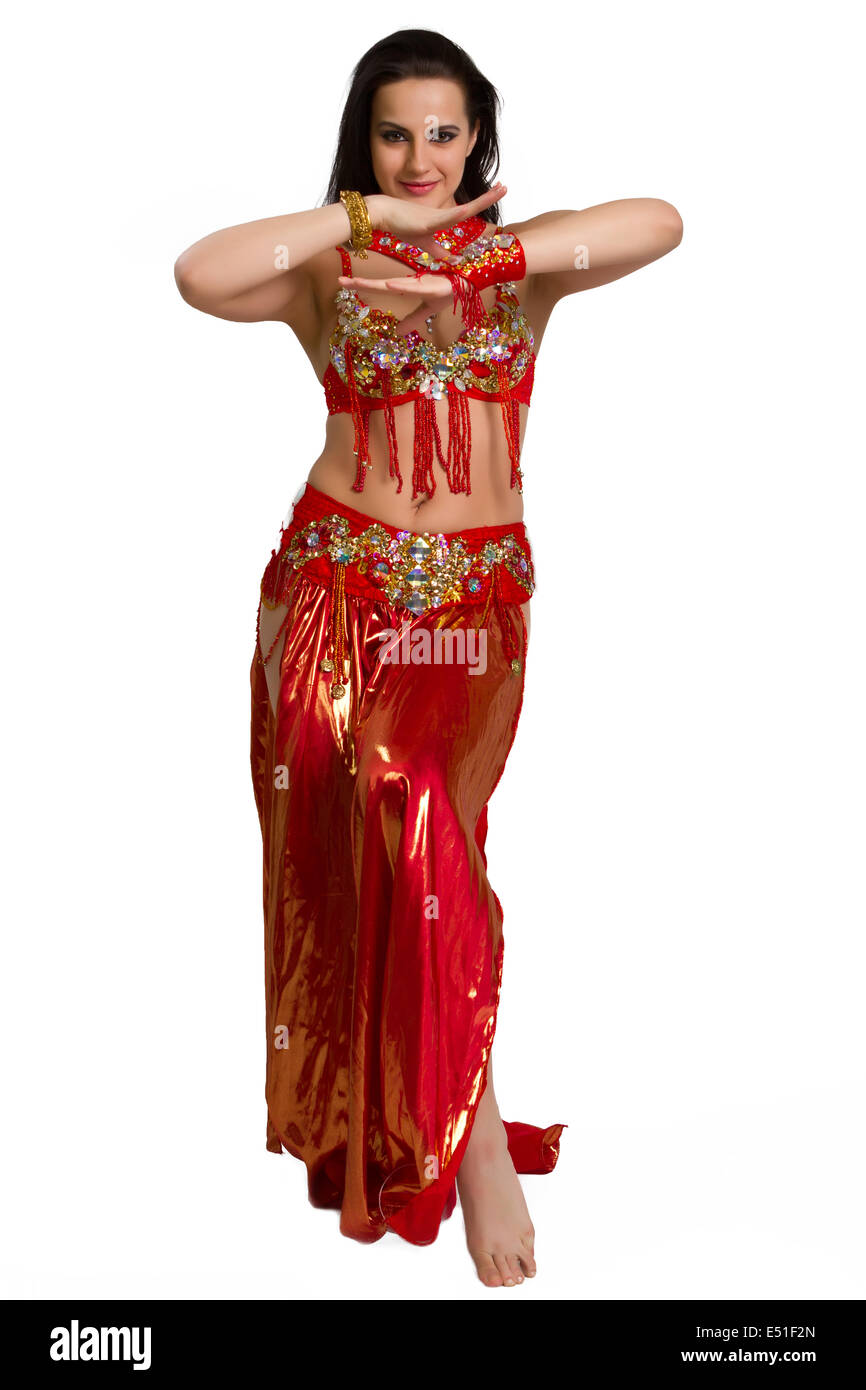 Jeune fille dans un costume rouge danse orientale Banque D'Images