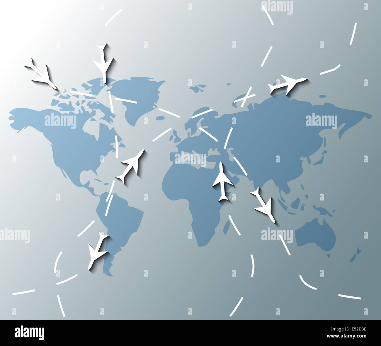 Illustration de la carte du monde avec des avions Banque D'Images