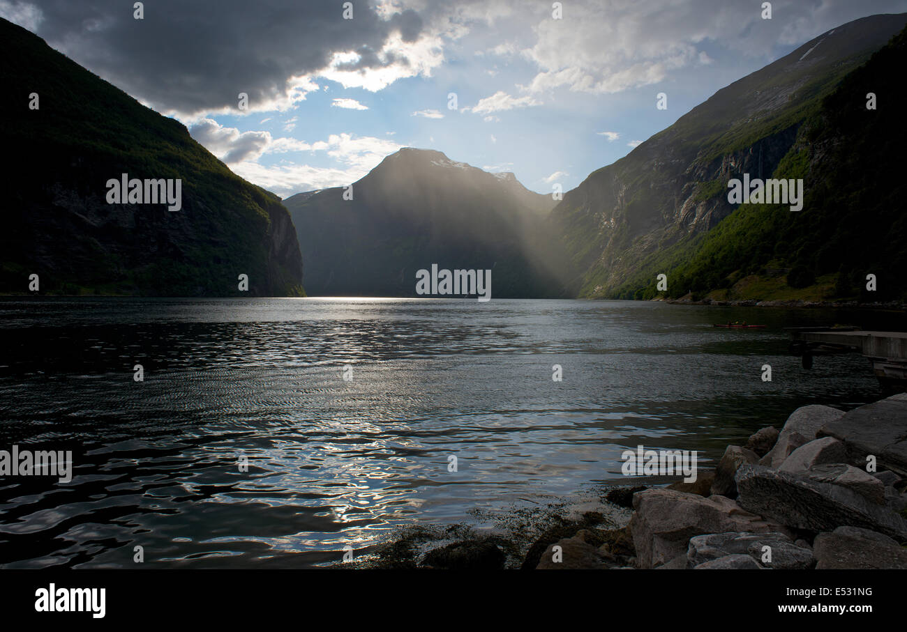 Conditions météo sur fjord de Geiranger en Norvège Banque D'Images
