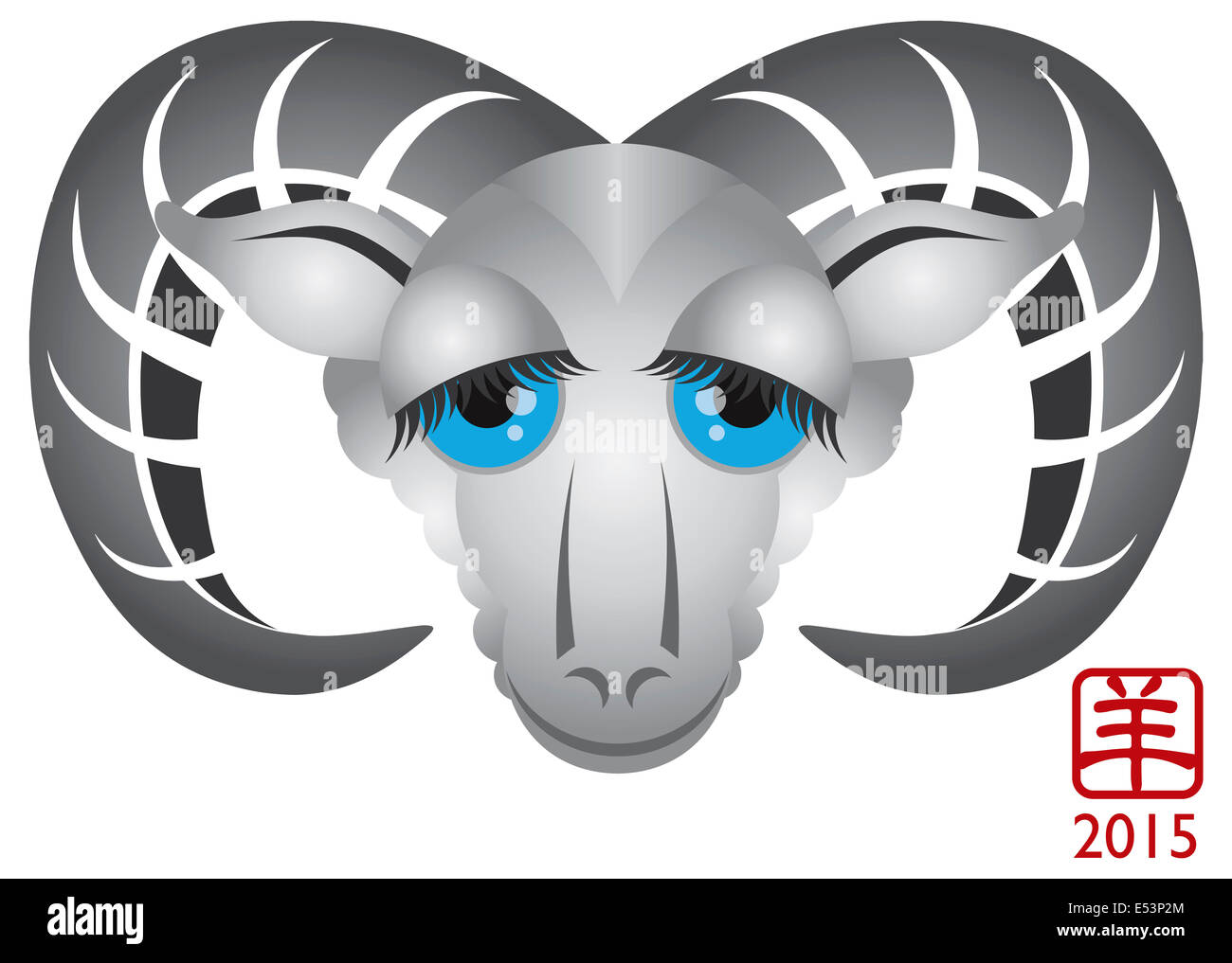 Nouvel An chinois 2015 de la Ram Head Color isolé sur fond blanc avec le texte chinois symbole de bouc Banque D'Images