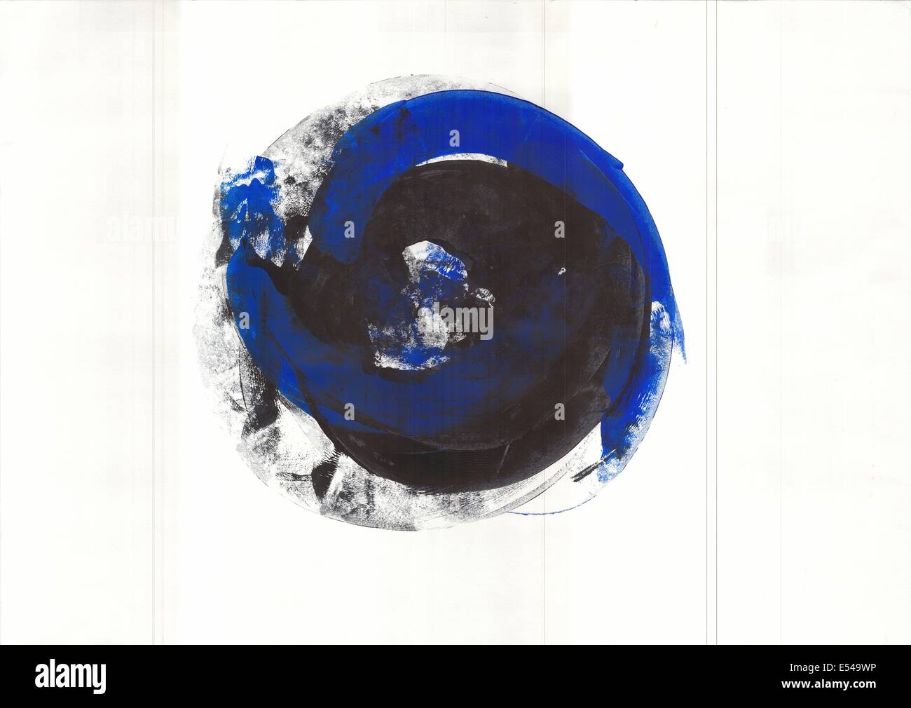 Spin. L'art abstrait, peinture d'un tourbillon de bleu et noir dans un vide blanc. Banque D'Images
