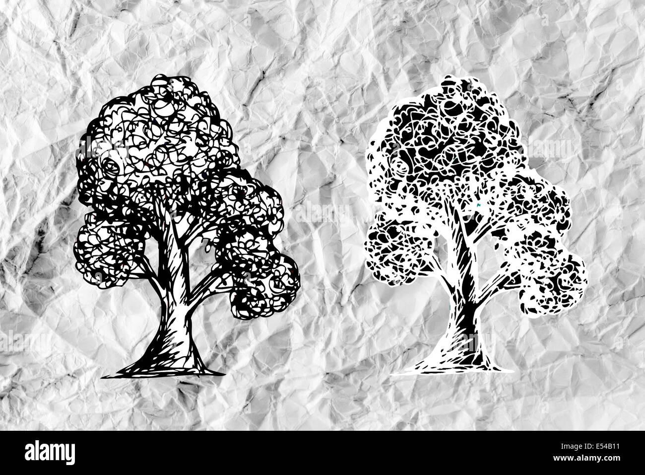 Ensemble d'arbres avec des feuilles de papier froissé Banque D'Images