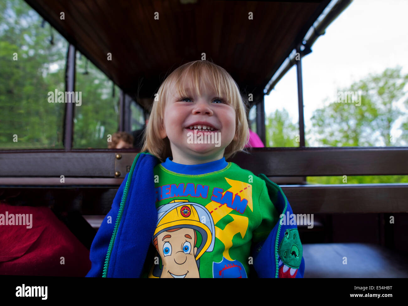 Jeune garçon bénéficiant d'un trajet sur le Waterford et Suir Valley Railway, comté de Waterford, Irlande Banque D'Images