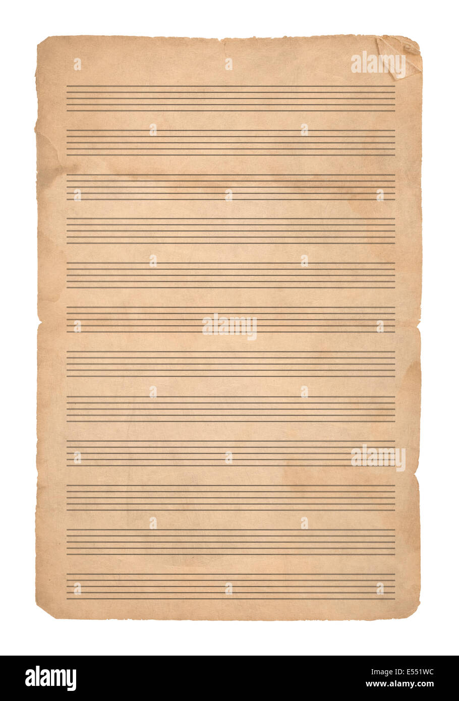 Papier à musique vintage vide isolé sur fond blanc Banque D'Images