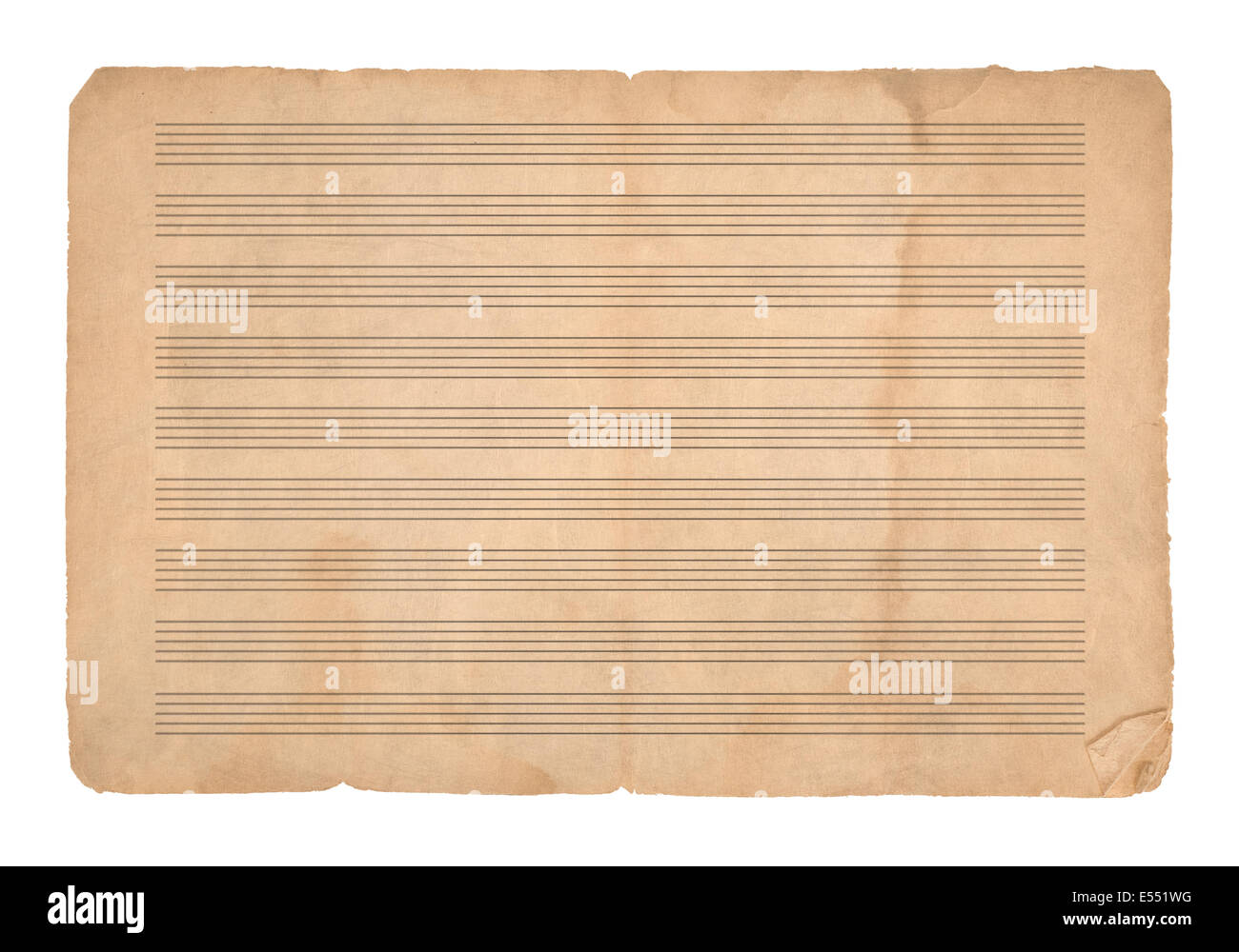 Papier à musique vintage vide isolé sur fond blanc Banque D'Images