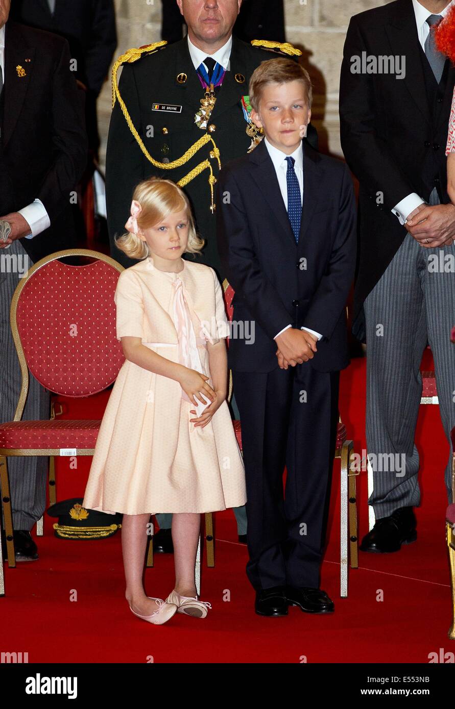 Bruxelles, Belgique. 21 juillet, 2014. La princesse Eleonore et le Prince Gabriel de Belgique fréquentent le Te Deum à l'Sint-Michiels-en-Sint Goedelekathedraal à Bruxelles lors de la Fête Nationale à Bruxelles, le 21 juillet 2014. Dpa : Crédit photo alliance/Alamy Live News Banque D'Images