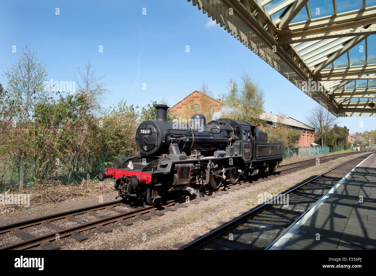 British Railways Devinettes conçu Mogul 2-6-0 locomotive vapeur 78019 numéro sur la conservé Great Central Railway, la position à Leicester. Banque D'Images