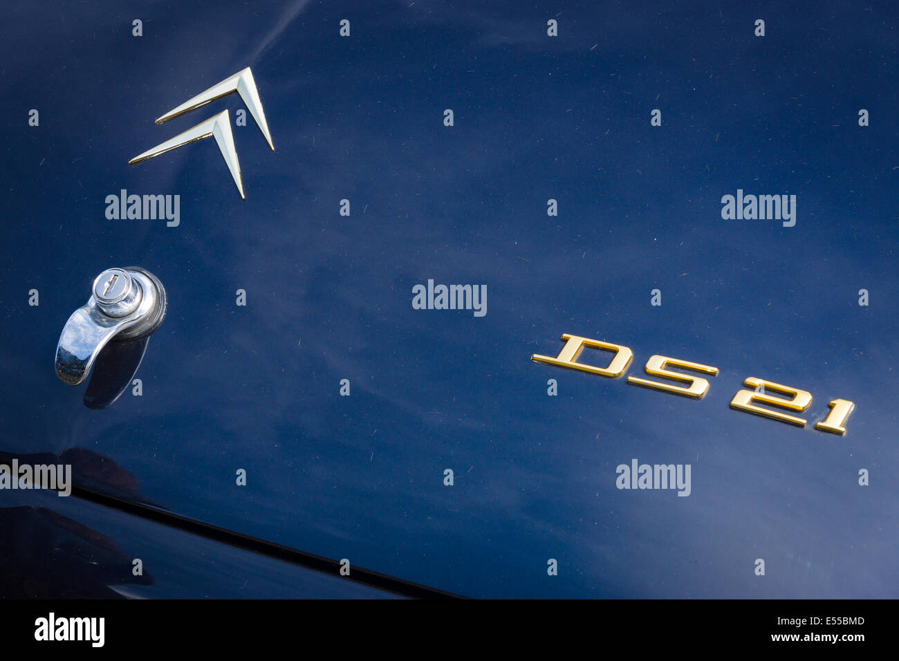 L'emblème sur le couvercle du coffre arrière de la voiture de luxe de taille intermédiaire Citroen DS21. 27e jour - Berlin Brandebourg Oldtimer Banque D'Images