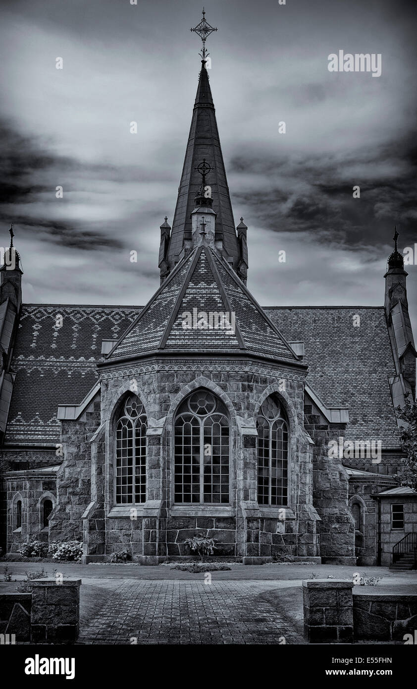 Église de Falkenberg (Falkenbergs kirka), comté de Halland (Suède), noir et blanc. Banque D'Images