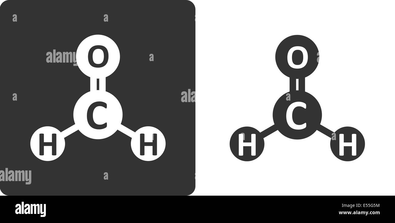 Des rejets de formaldéhyde, molécule télévision style d'icône. Montré que les cercles des atomes. Cancérogène connu. Banque D'Images