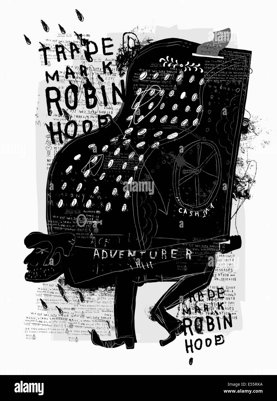 Image d'un homme qui porte sur son dos une lourde caisse enregistreuse Banque D'Images