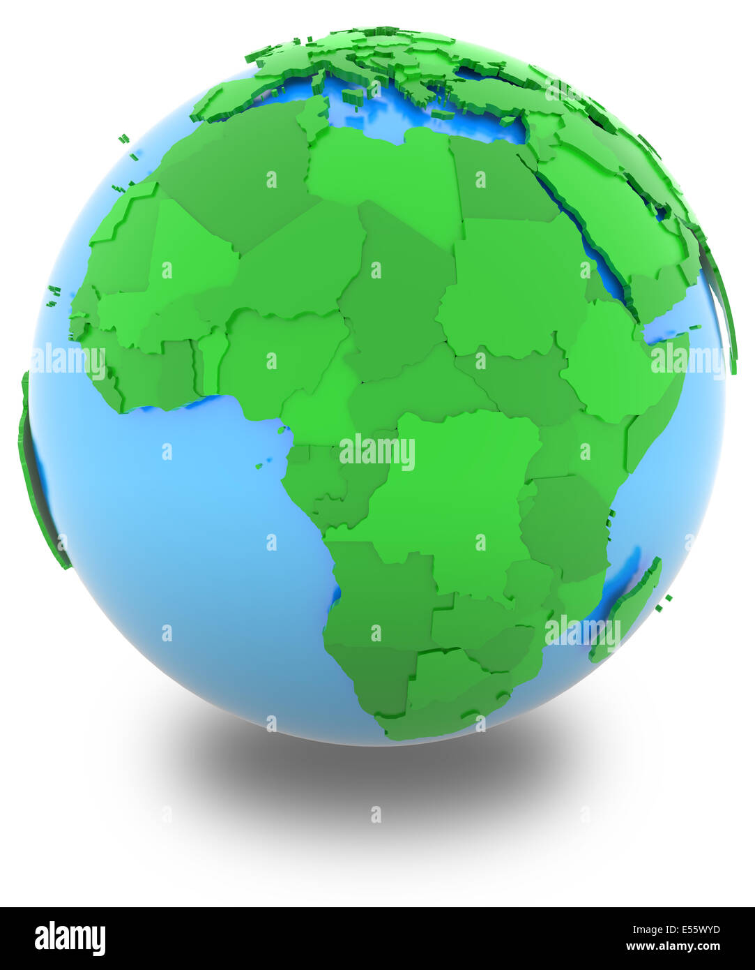 L'Afrique, carte politique du monde avec les pays dans différents tons de vert, isolé sur fond blanc. Banque D'Images