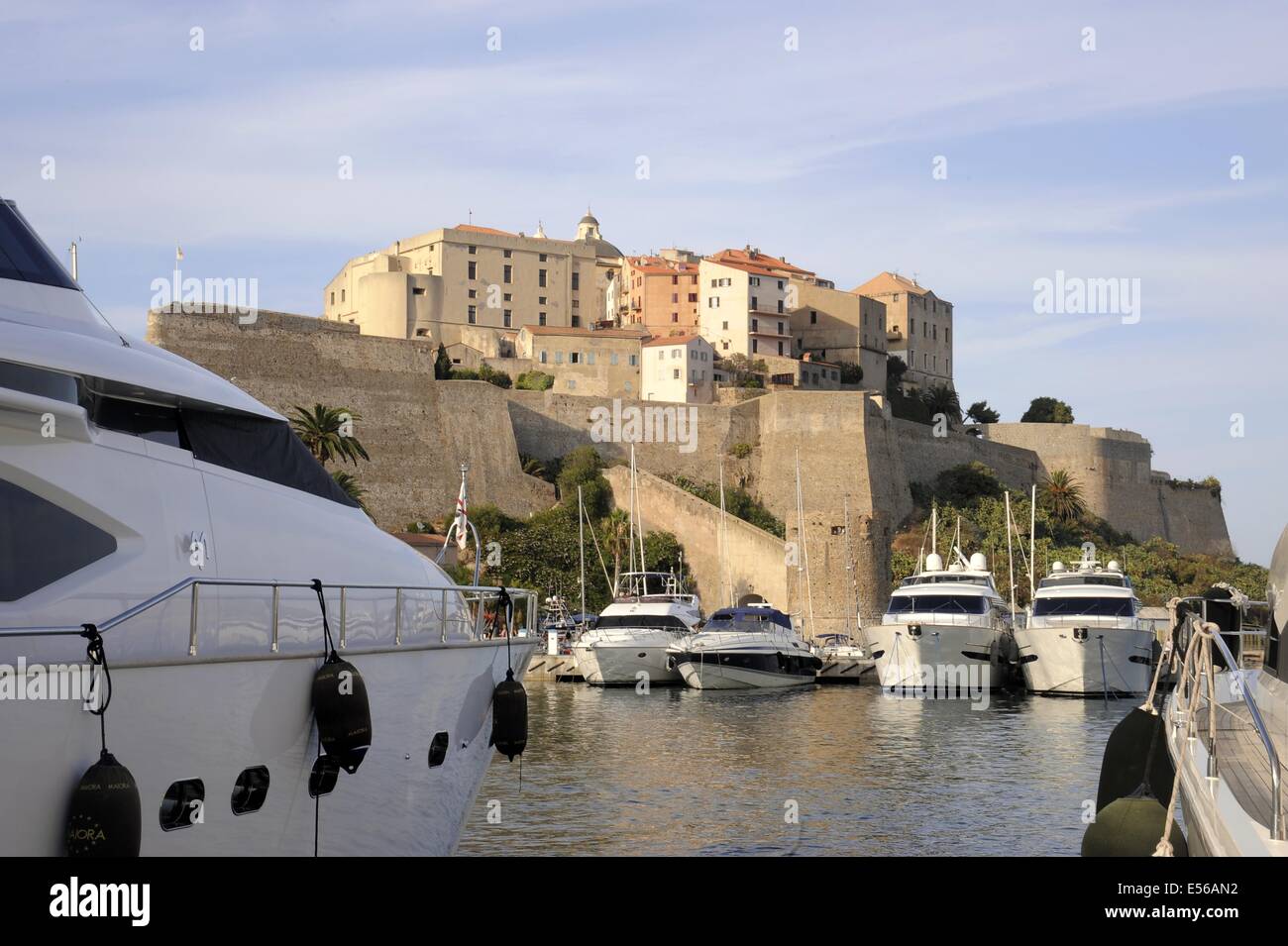 Calvi, Corse, France, le port et le 15e siècle citadelle génoise Banque D'Images