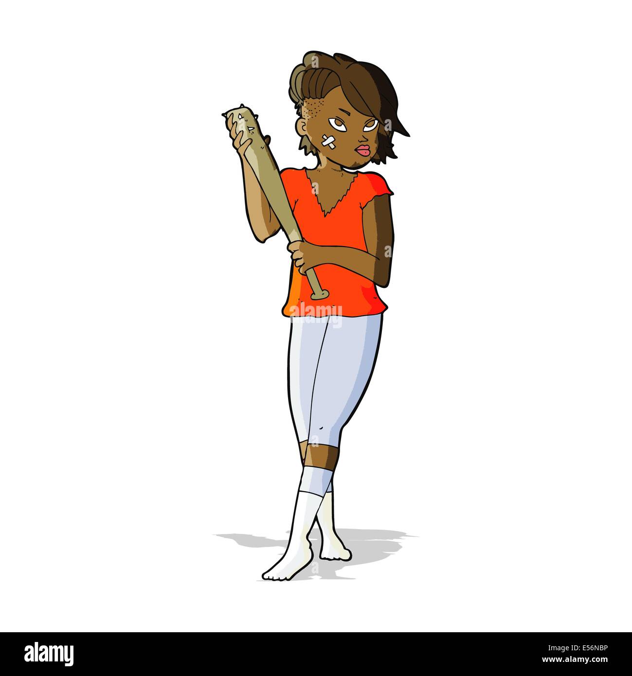 Joli dessin animé avec Punk fille baseball bat Illustration de Vecteur