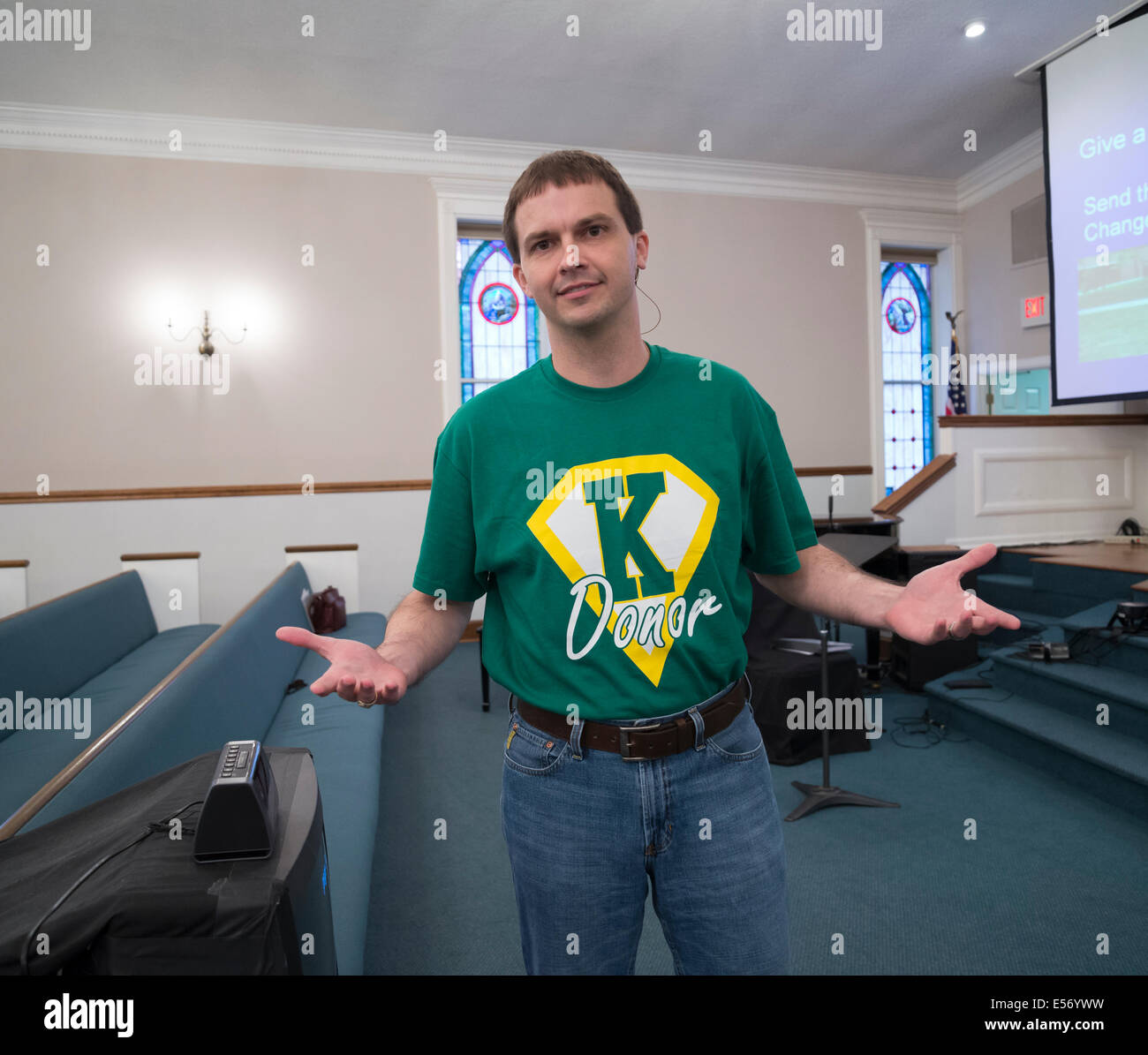 Des reins de donneurs vivants pasteur Derek Lambert à la première église baptiste de High Springs, en Floride. Banque D'Images