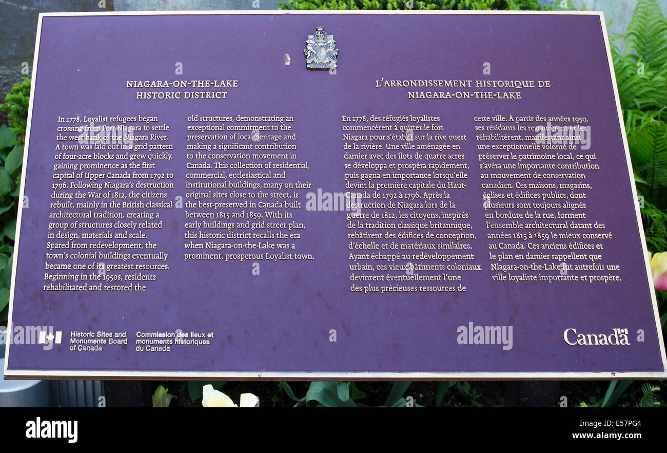 Plaque historique, Niagara on the Lake, Ontario, Canada Banque D'Images