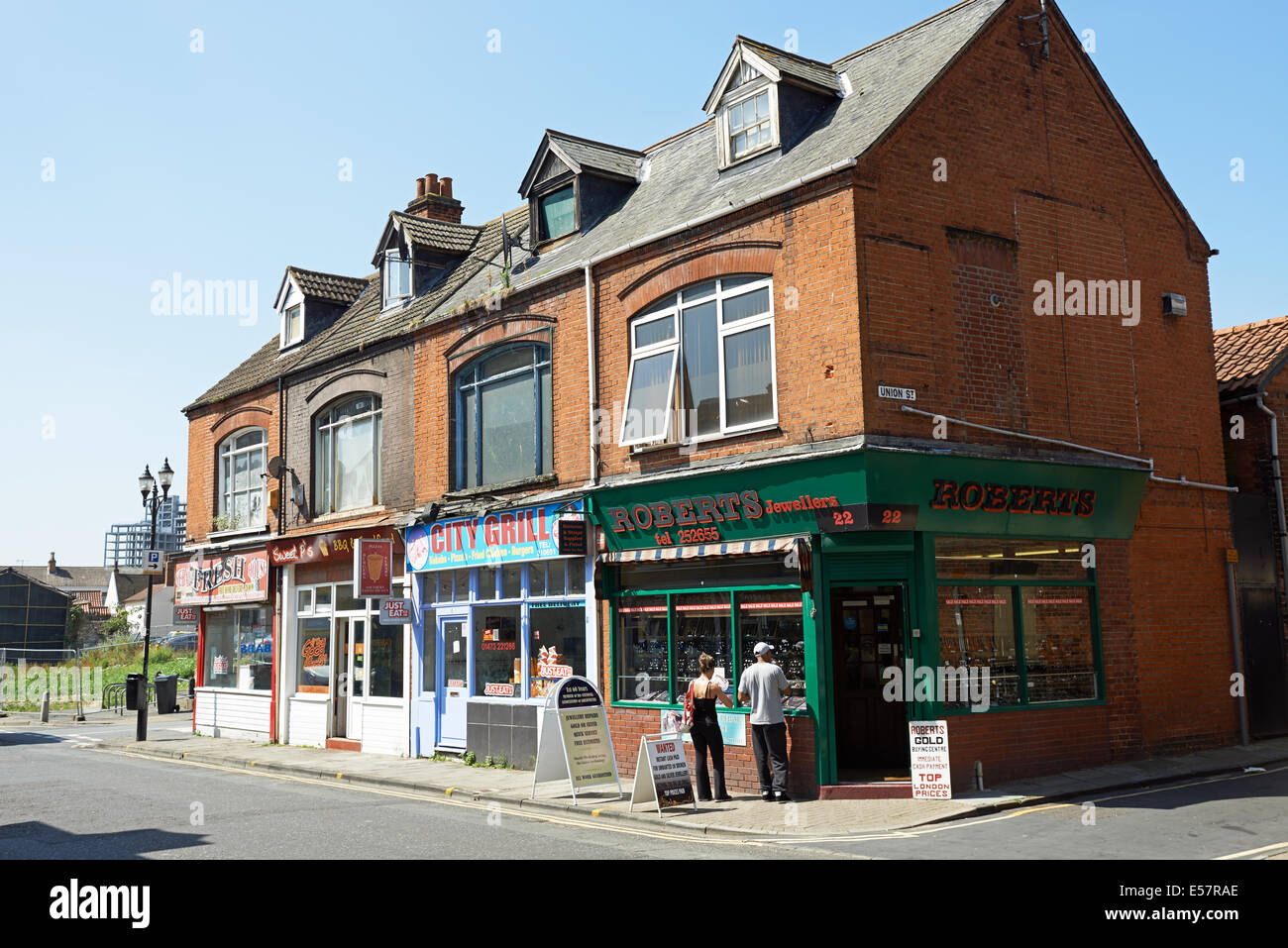 Boutiques indépendantes et magasins d'alimentation, la région de Orwell Street Ipswich Suffolk UK Banque D'Images