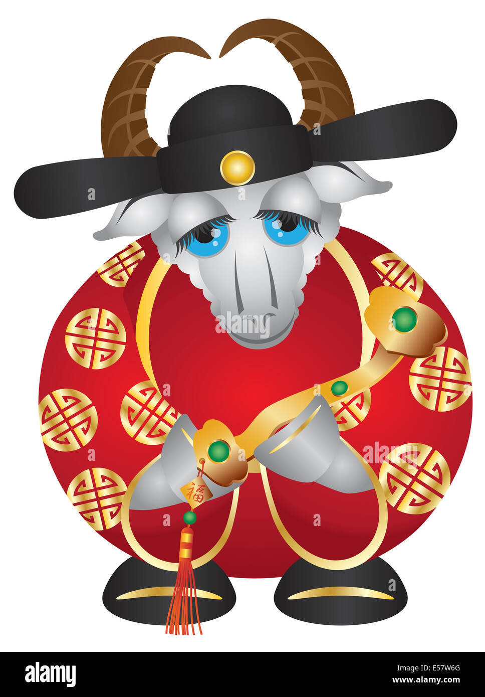 2015 Joyeux Nouvel An chinois de la chèvre de la prospérité de l'argent Dieu Holding Ruyi sceptre avec texte Illustration Isolat de la prospérité Banque D'Images 2015 Joyeux Nouvel An chinois de la chèvre de la prospérité de l'argent Dieu Holding Ruyi sceptre avec texte Illustration Isolat de la prospérité Banque D'Images