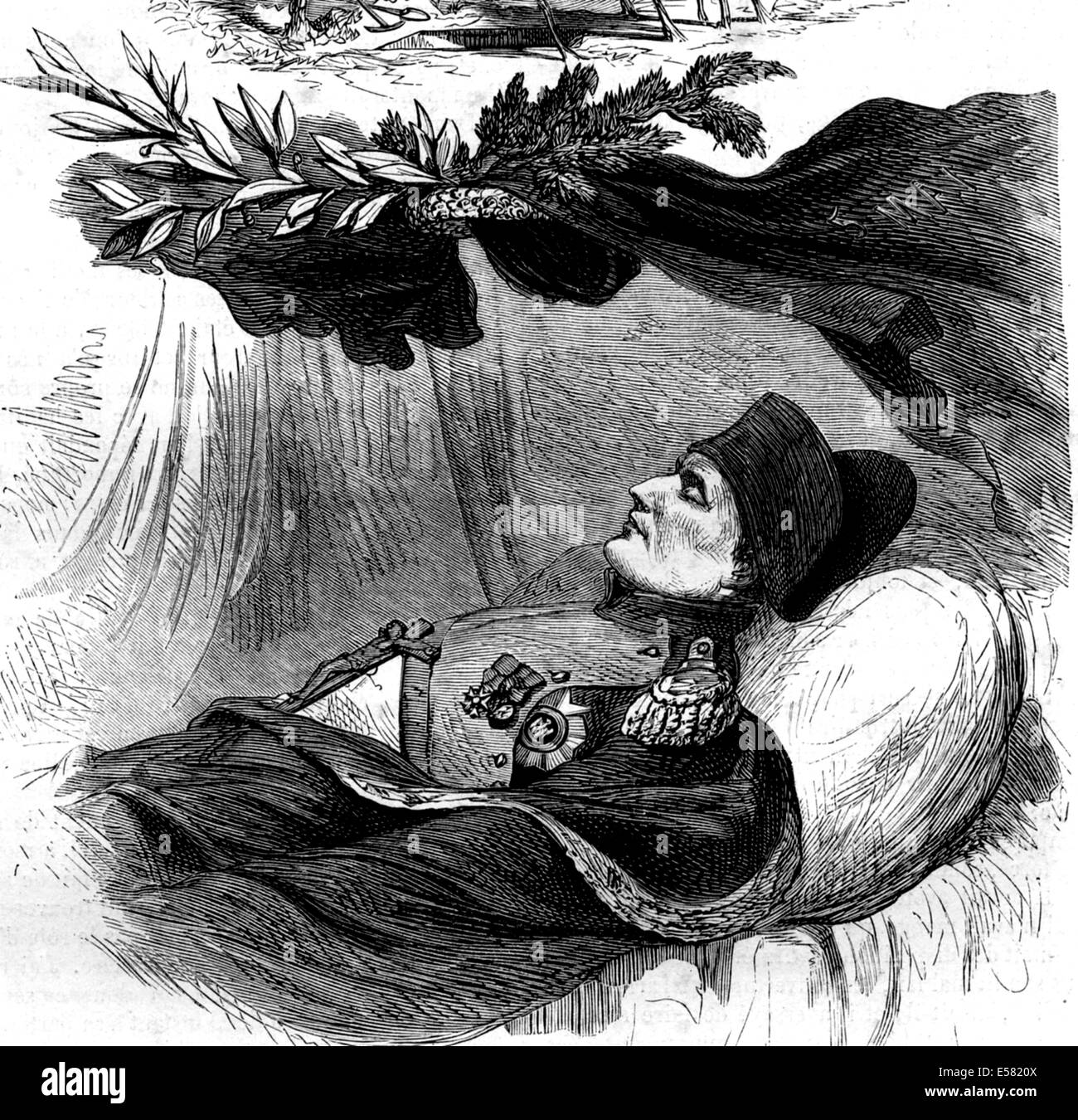 Sur le lit de Napoléon 1er, 5 mai 1821, Longwood, île Sainte Hélène, 1858 Banque D'Images