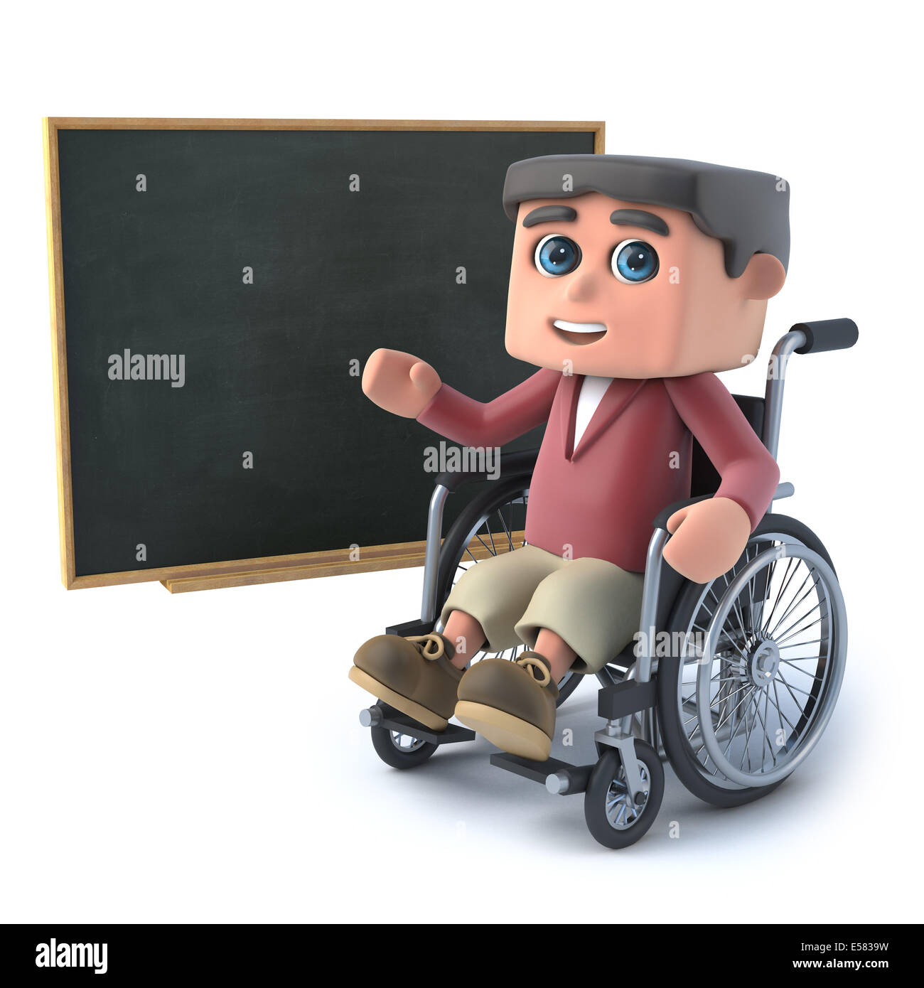 3D render of a kid en fauteuil roulant par un tableau noir Banque D'Images