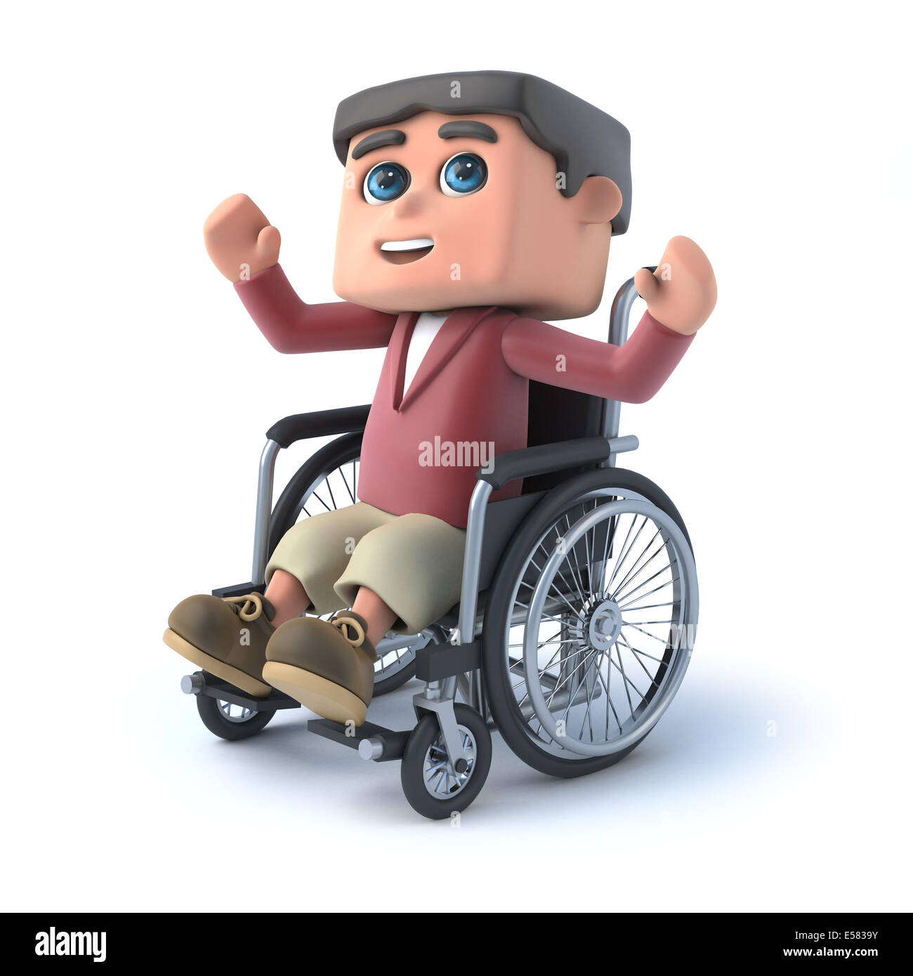 3D render d'un enfant dans un fauteuil roulant en levant les bras en l'air Banque D'Images