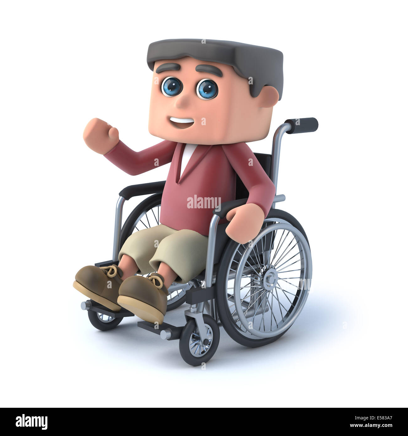 3D render d'un enfant dans un fauteuil roulant en agitant bonjour Banque D'Images