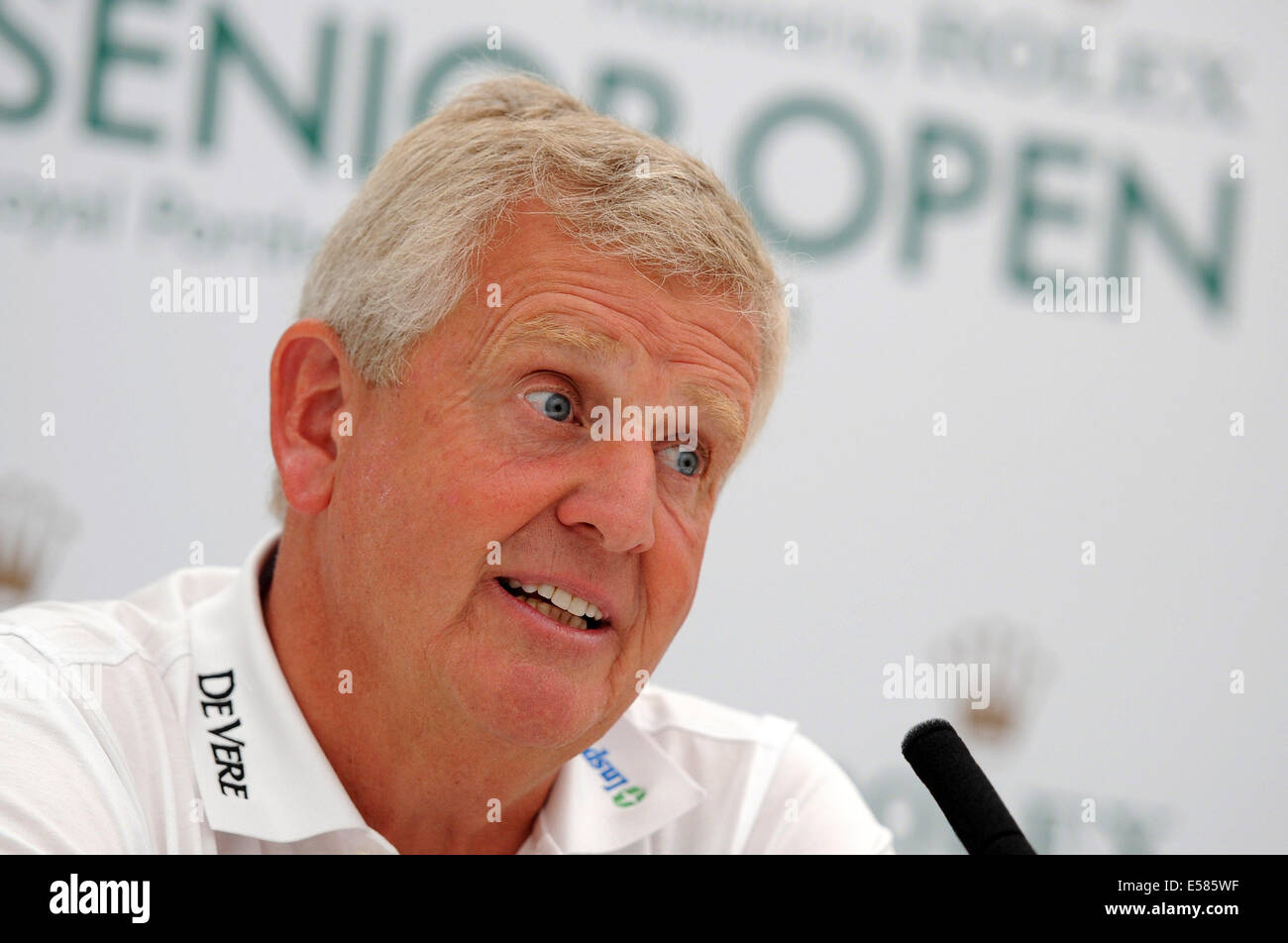 Porthcawl, Pays de Galles, Royaume-Uni. 23 juillet, 2014. Colin Montgomerie s'exprimant lors d'une conférence de presse ce matin, l'avant de l'ouvrir Senior Tournoi de Golf au Club de Golf Royal Porthcawl au Pays de Galles, qui débute demain. Credit : Phil Rees/Alamy Live News Banque D'Images