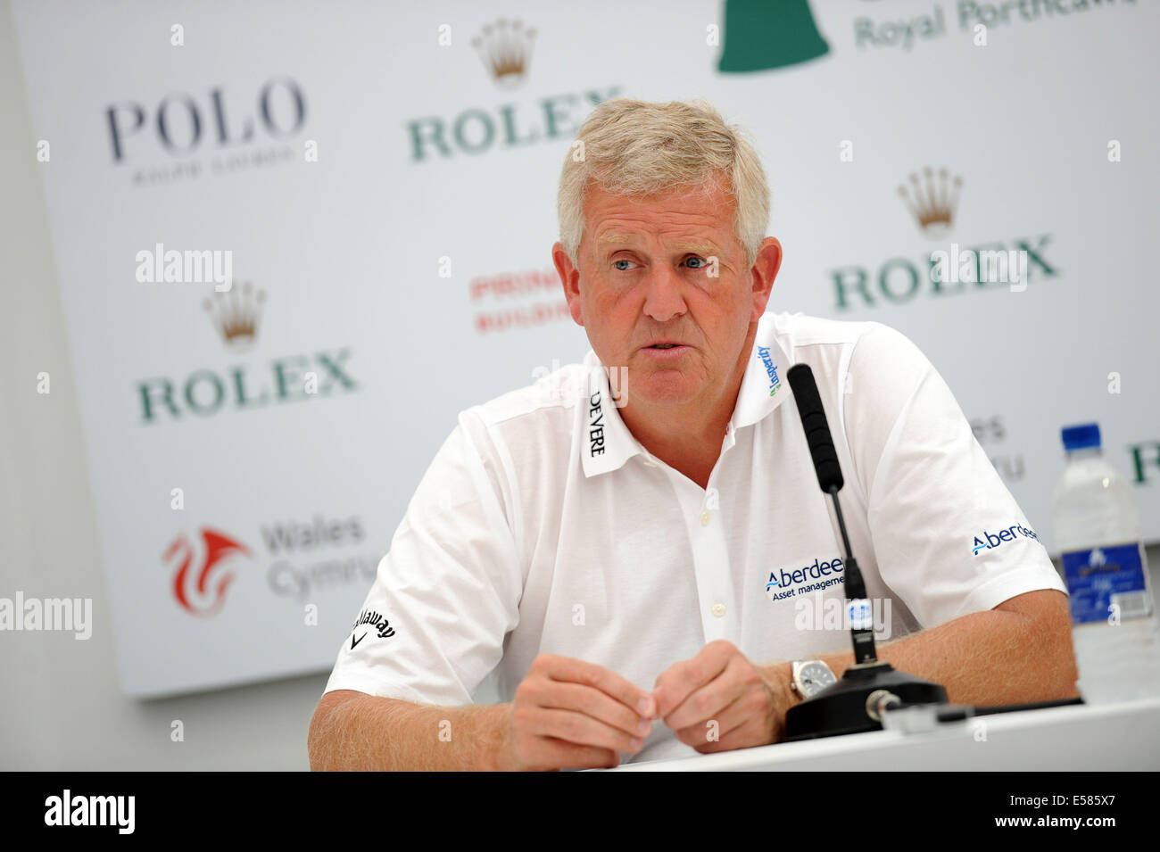 Porthcawl, Pays de Galles, Royaume-Uni. 23 juillet, 2014. Colin Montgomerie s'exprimant lors d'une conférence de presse ce matin, l'avant de l'ouvrir Senior Tournoi de Golf au Club de Golf Royal Porthcawl au Pays de Galles, qui débute demain. Credit : Phil Rees/Alamy Live News Banque D'Images