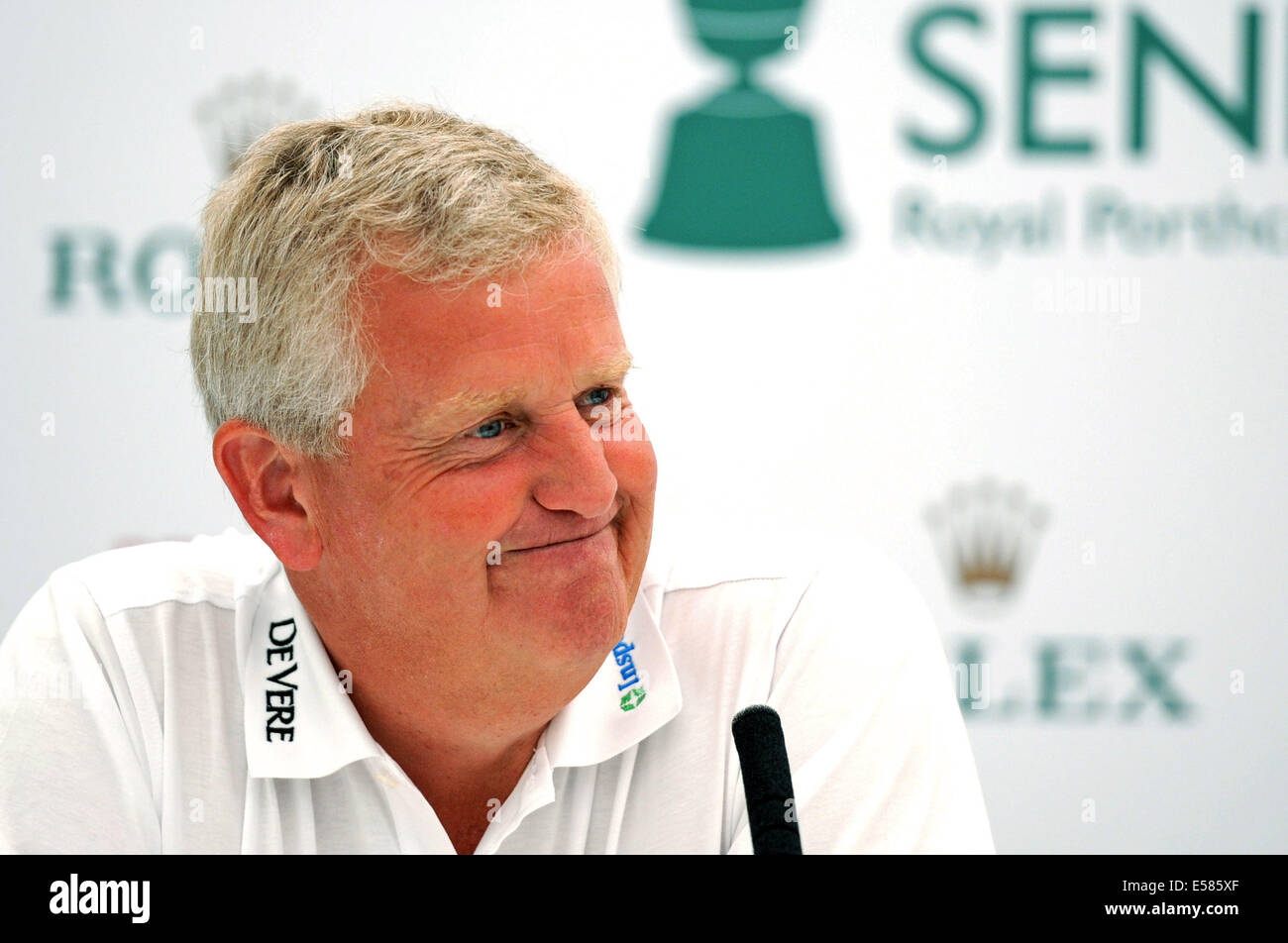 Porthcawl, Pays de Galles, Royaume-Uni. 23 juillet, 2014. Colin Montgomerie s'exprimant lors d'une conférence de presse ce matin, l'avant de l'ouvrir Senior Tournoi de Golf au Club de Golf Royal Porthcawl au Pays de Galles, qui débute demain. Credit : Phil Rees/Alamy Live News Banque D'Images