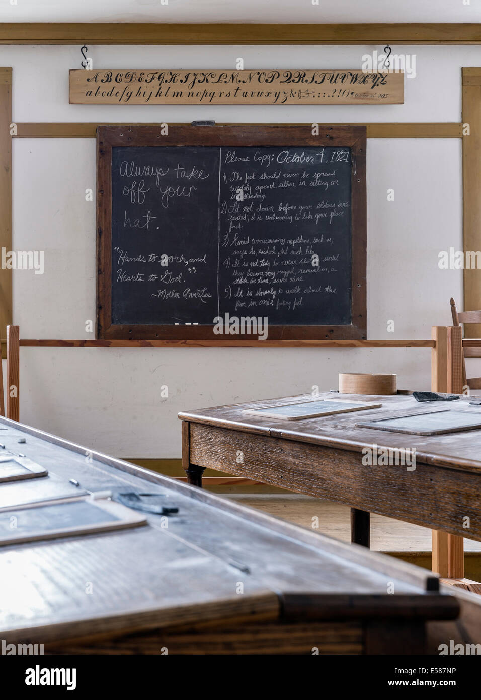 L'école de classe, Hancock Shaker Shaker Village, Massachusetts, USA Banque D'Images