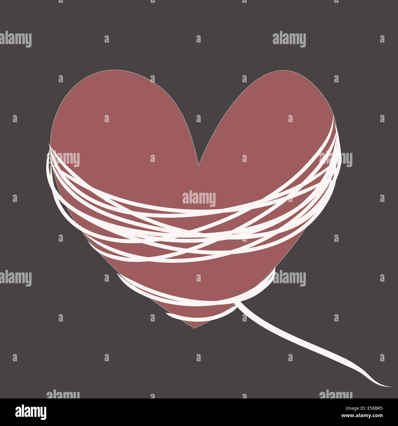 Coeur rouge avec corde blanche sur fond gris Banque D'Images