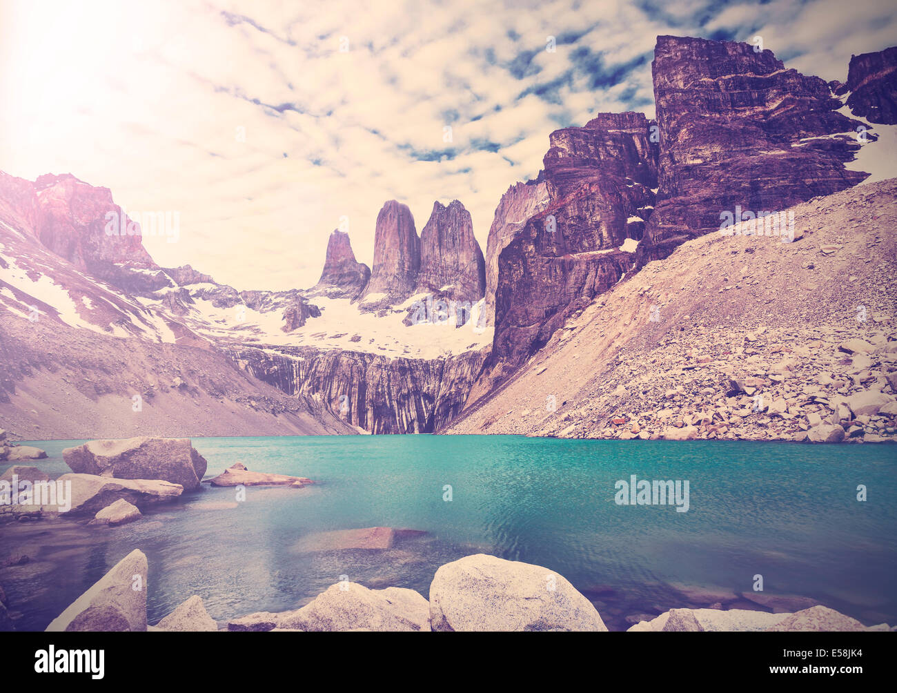 Vintage photo de Parc National Torres del Paine, Patagonie, Chili Banque D'Images