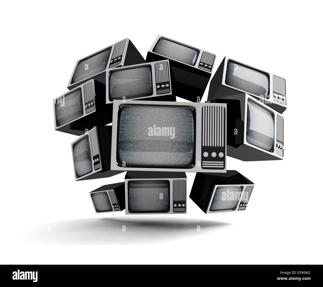 Retro TV à l'avant avec la statique sur fond blanc. Banque D'Images