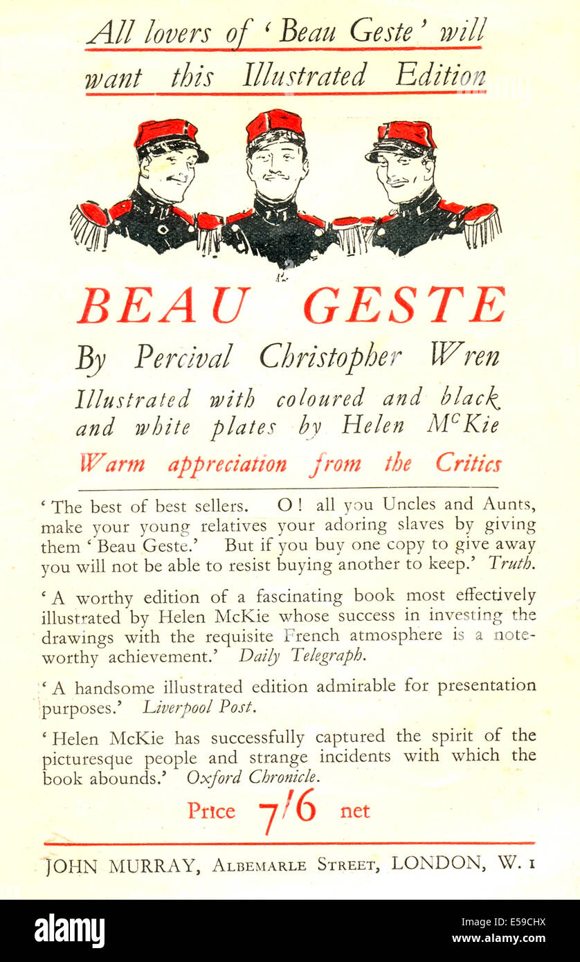 Dépliant publicitaire pour Beau Geste par Percival Christopher Wren. Banque D'Images